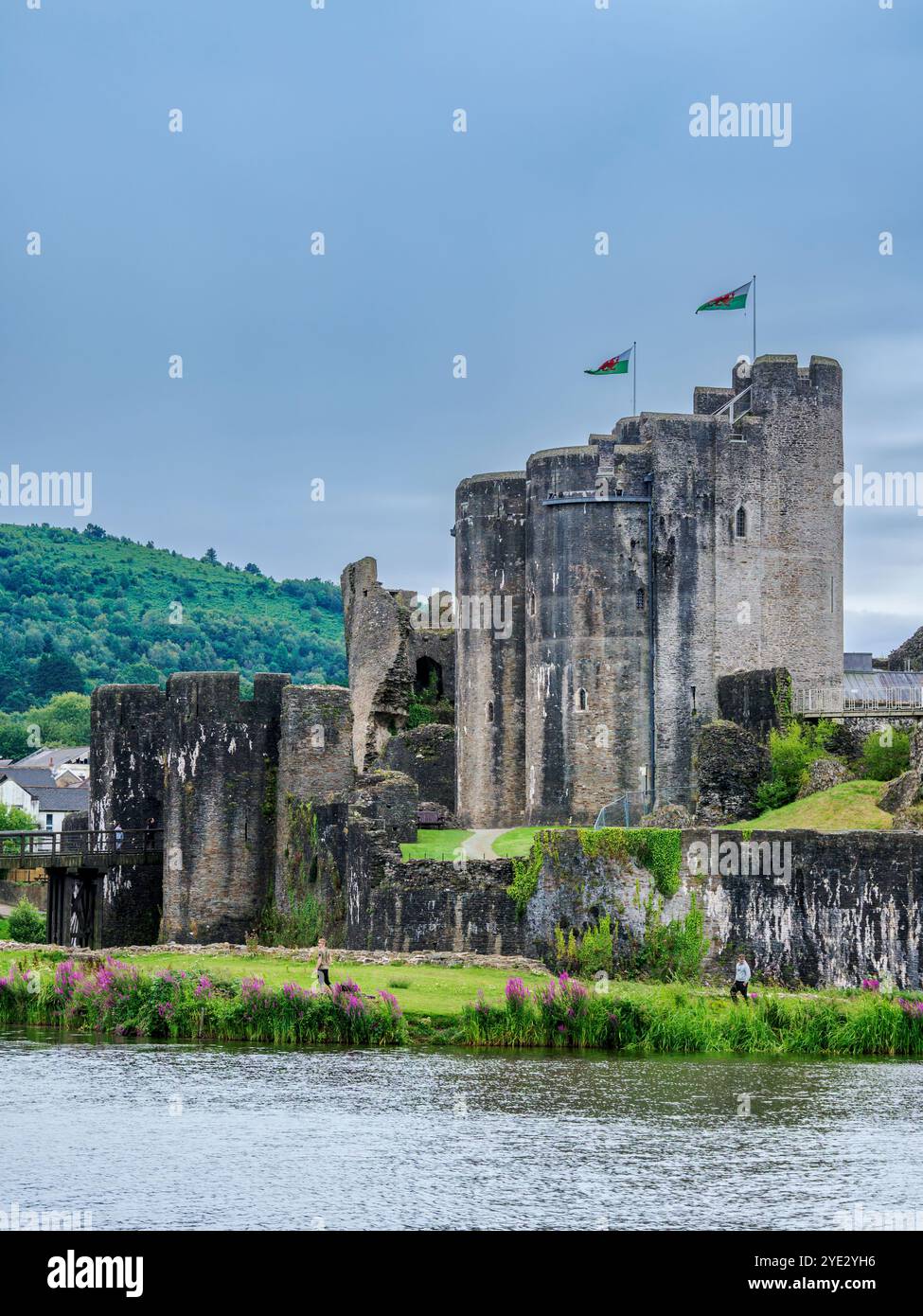 Caerphilly Castle, Caerphilly, Galles, Regno Unito Foto Stock