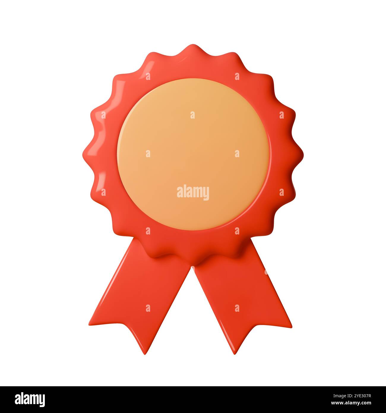 Illustrazione vettoriale 3D di un distintivo rosso con nastri, perfetta per rappresentare il risultato, il riconoscimento o la qualità. Ideale per i certificati Illustrazione Vettoriale