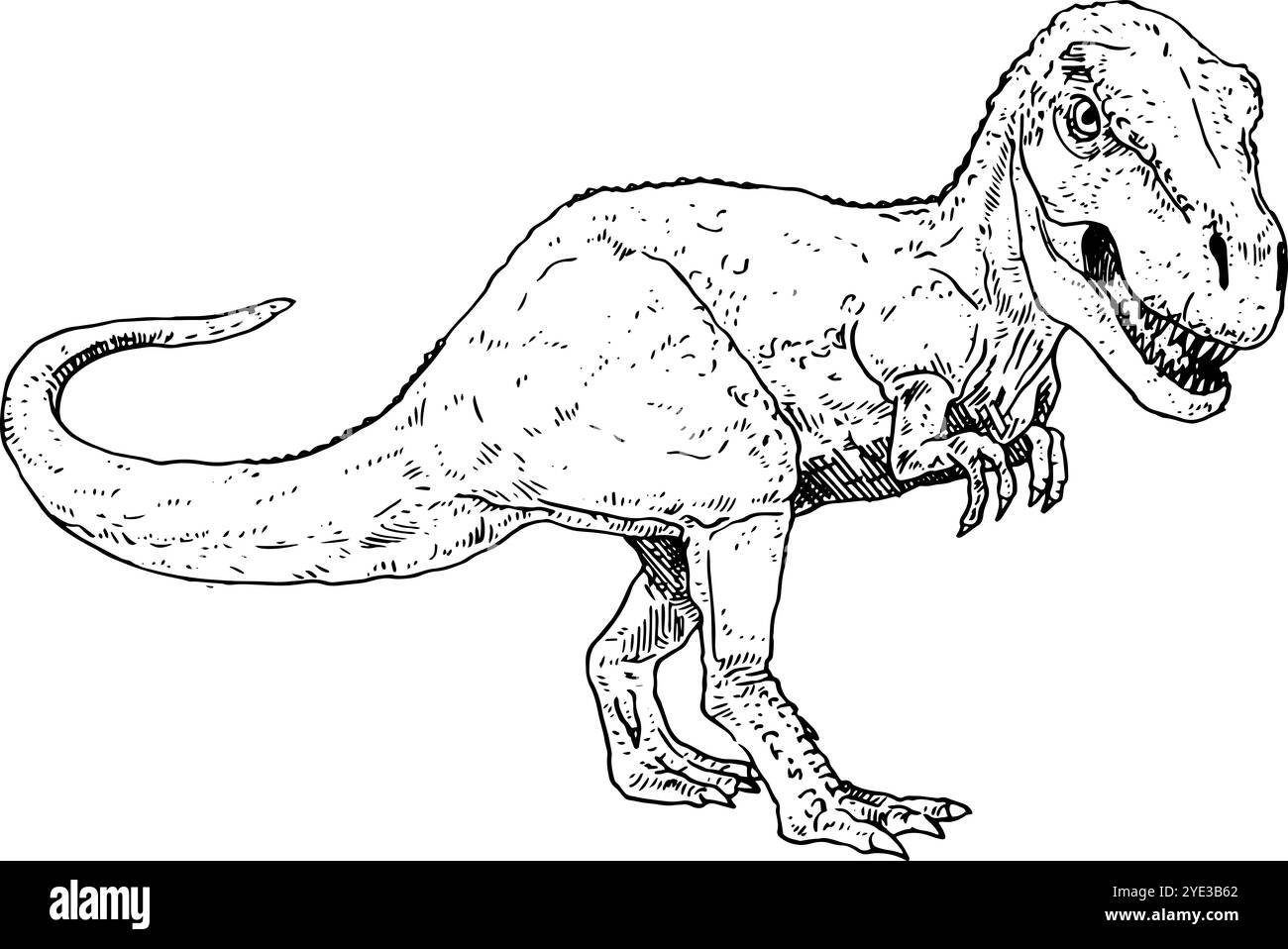 T-rex | illustrazione realistica di dinosauri disegnata a mano in bianco e nero | Vista laterale Foto Stock