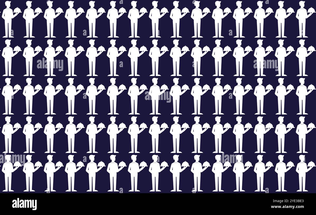 Illustrazione del cameriere, silhouette in bianco e nero Foto Stock