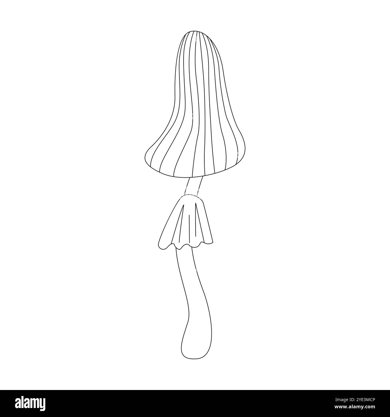 Fungo psichedelico con linea scanalata con motivo a righe e tappo lungo sull'illustrazione vettoriale dello stelo Illustrazione Vettoriale