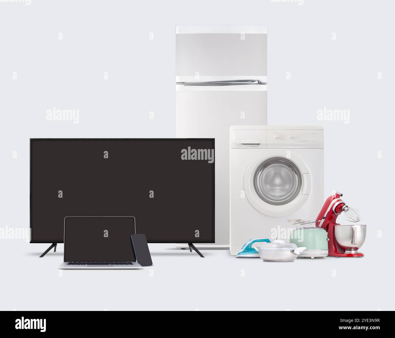 Acquisto di prodotti elettronici e di elettrodomestici. Gruppo di elettrodomestici e dispositivi elettronici per la casa e la cucina. Le migliori offerte e vendite in superm Foto Stock