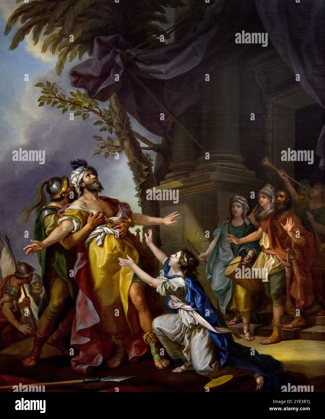 Il voto di Jephte 1785 di Charles Amedee Philippe van Loo, Rivoli- Parigi. Museo di Belle Arti di Digione Francia ( era un guerriero di Galaad e figlio di una prostituta. Il nome di suo padre era Galaad, che avendo una moglie e altri figli, questi ultimi cacciarono Jephte dalla famiglia e fuggì nella terra di Tob nella Siria orientale.) Foto Stock