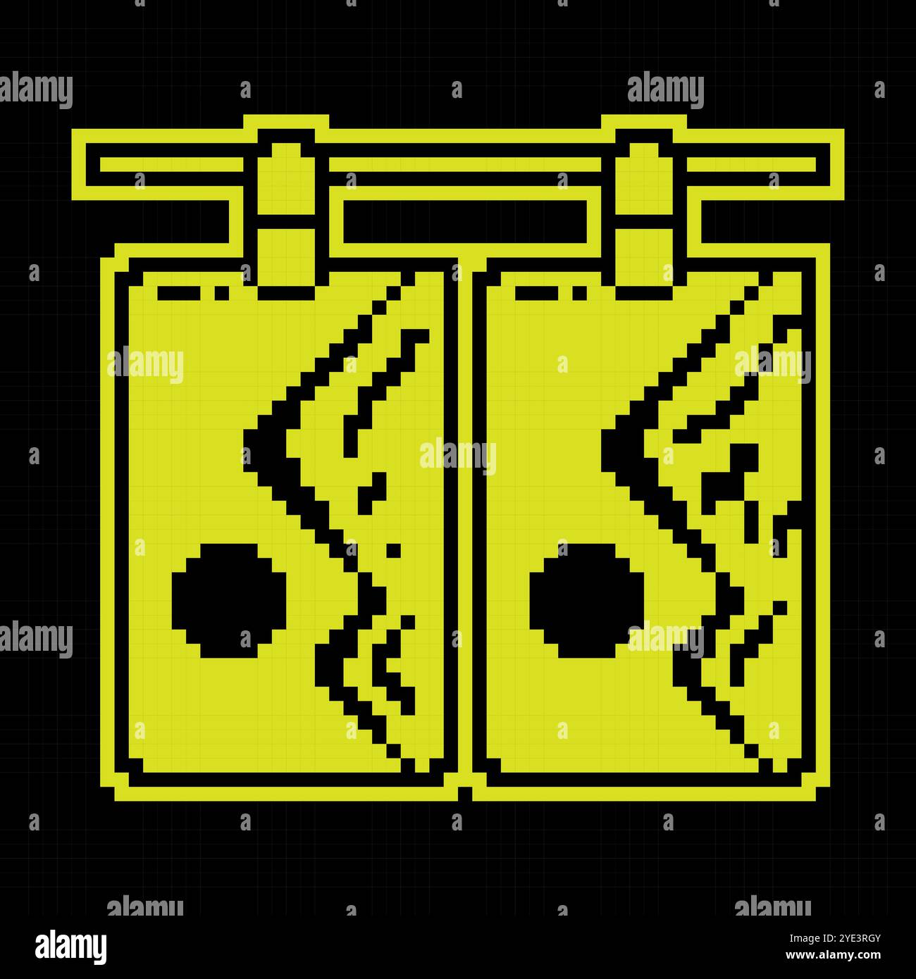 Icona Pixel silhouette (silhouette pixel). Un paio di colpi di secco. Preelaborazione e asciugatura di foto professionali. Semplice vettore nero e giallo Illustrazione Vettoriale