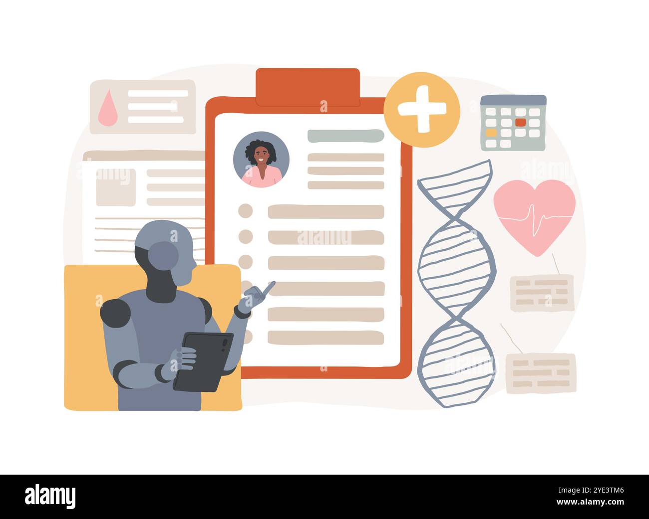 Illustrazione del vettore del concetto astratto dei piani di trattamento personalizzati basati sull'INTELLIGENZA ARTIFICIALE. Illustrazione Vettoriale