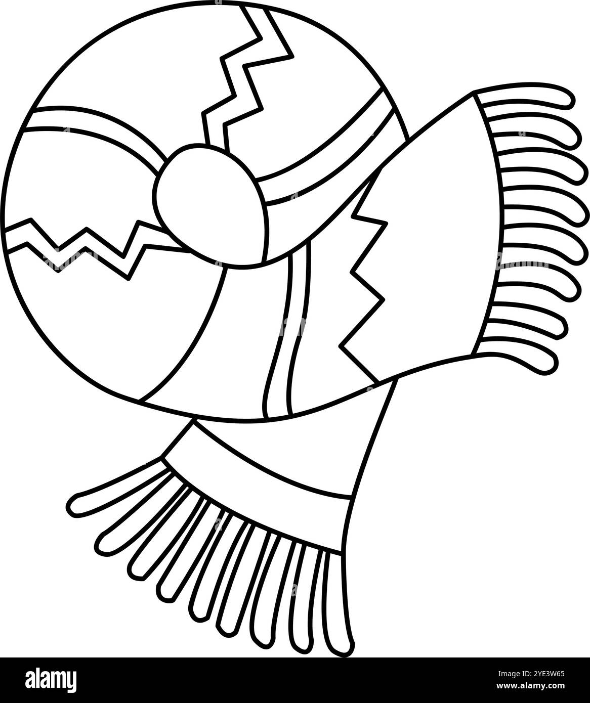 Accogliente sciarpa lavorata a maglia a doodle. Simbolo di abiti caldi invernali isolati in bianco e nero disegnati a mano. Illustrazione vettoriale Illustrazione Vettoriale