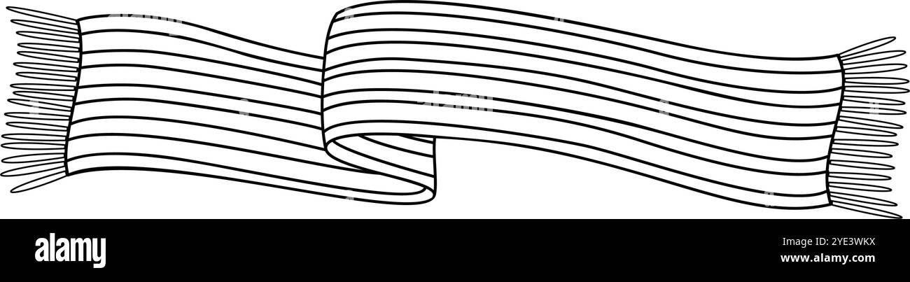 Accogliente sciarpa lavorata a maglia a doodle. Simbolo di abiti caldi invernali isolati in bianco e nero disegnati a mano. Illustrazione vettoriale Illustrazione Vettoriale