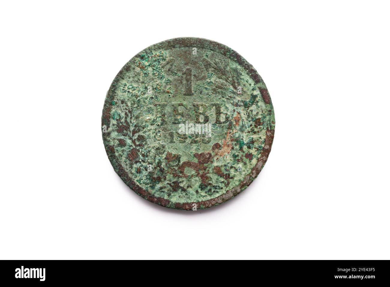 Moneta bulgara obsoleta, lev vecchio denaro, stotinki isolato su sfondo bianco Foto Stock