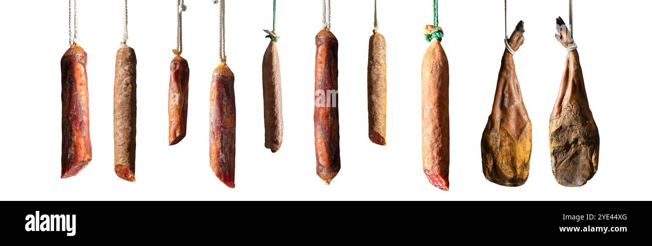 Affettare il prosciutto spagnolo íberic. Jamon spagnolo e cibo tradizionale, salsicce e prodotti da macelleria. Foto Stock