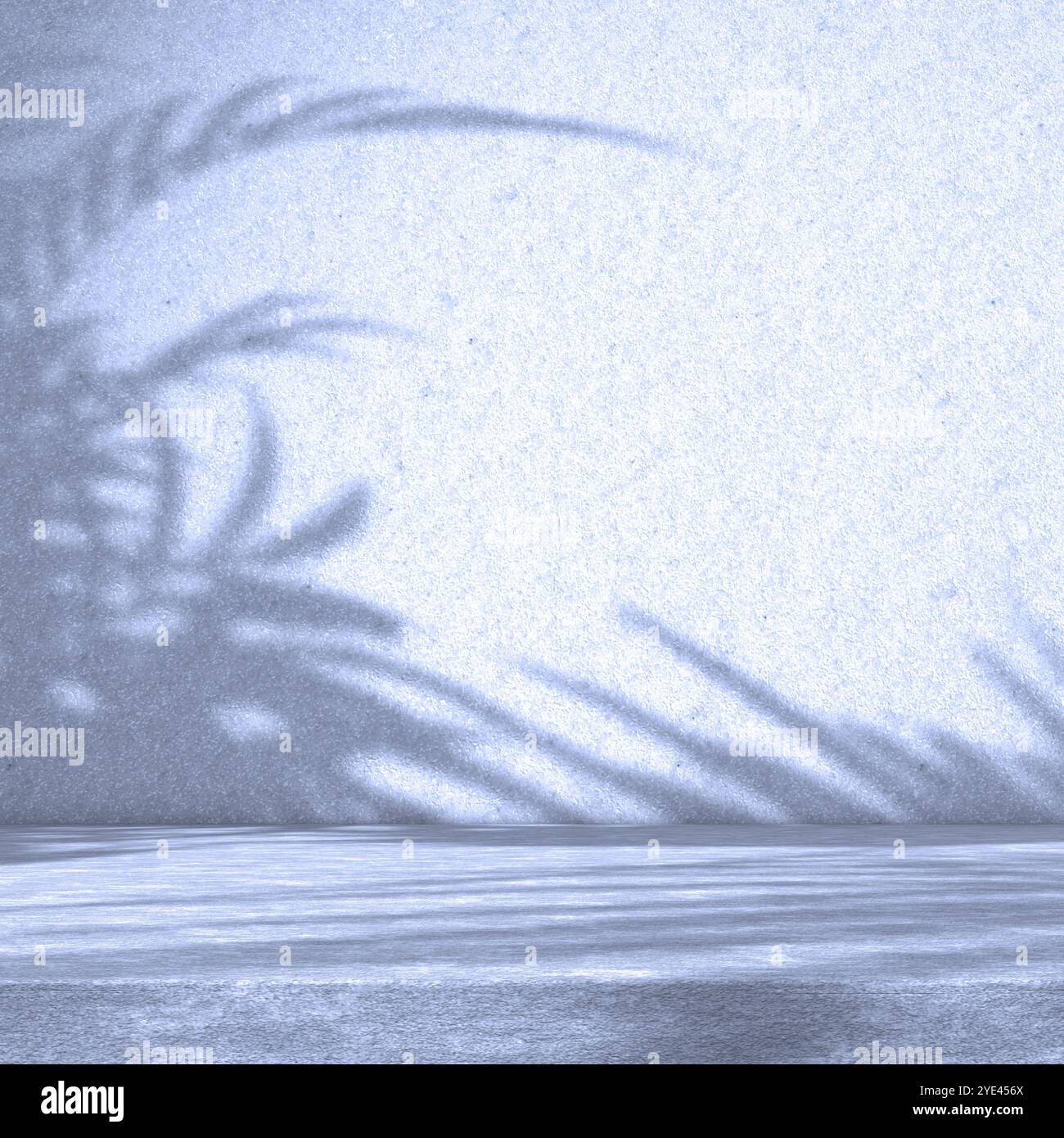 Sfondo vuoto per pavimento e parete illuminato dalla luce solare e dalle ombre delle piante.illustrazione 3d.sfondo per la presentazione del prodotto. Foto Stock