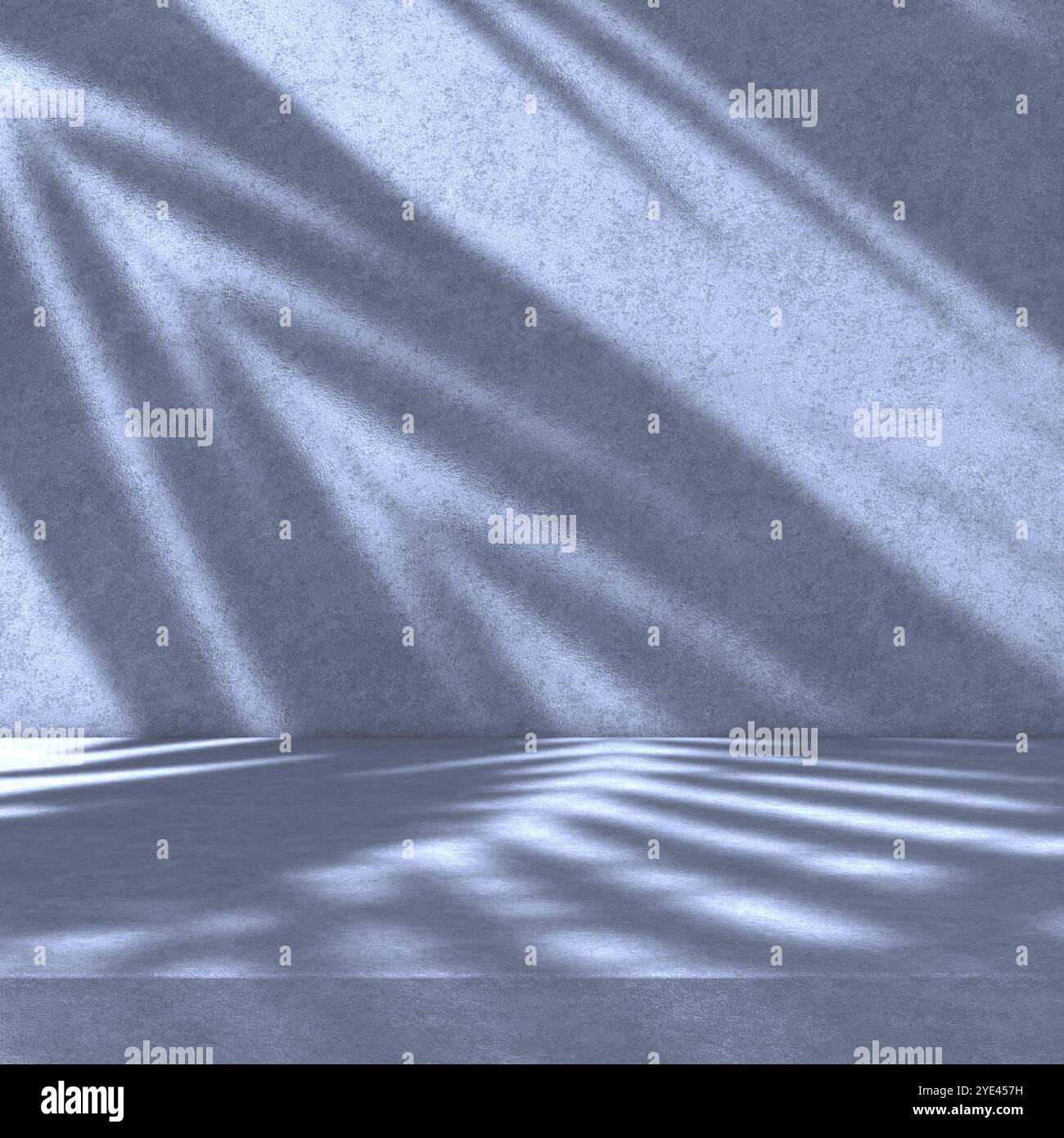 Sfondo vuoto per pavimento e parete illuminato dalla luce solare e dalle ombre delle piante.illustrazione 3d.sfondo per la presentazione del prodotto. Foto Stock