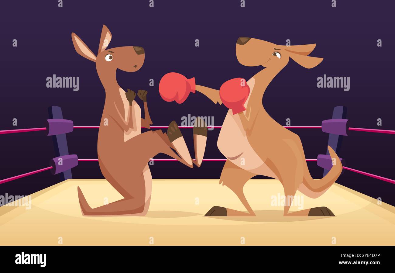 pugilato di canguro. autentici combattimenti di canguri animali australiani su palazzetto dello sport Illustrazione Vettoriale