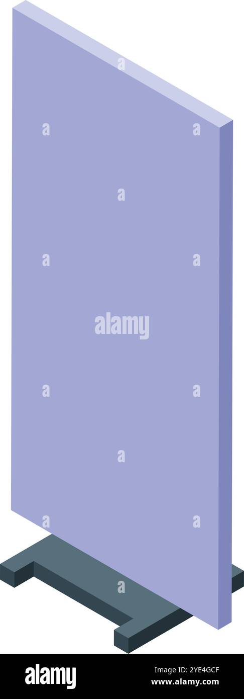 Stativo verticale avvolgibile con superficie viola chiara su una base grigia, ideale per fiere, conferenze ed eventi Illustrazione Vettoriale