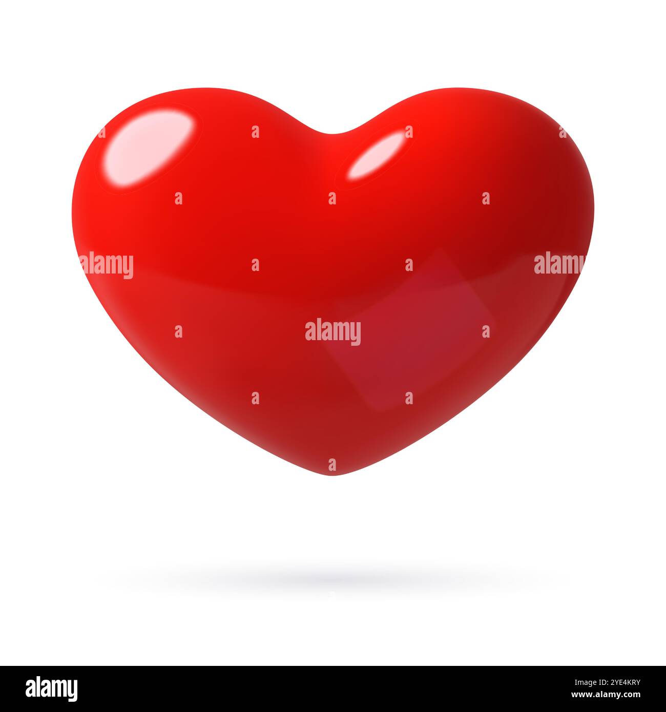 Icona Red Heart 3D Love. Elemento di design carino in plastica lucida tre dimensioni Scarlet per San Valentino isolato su sfondo bianco. Illustrazione Vettoriale