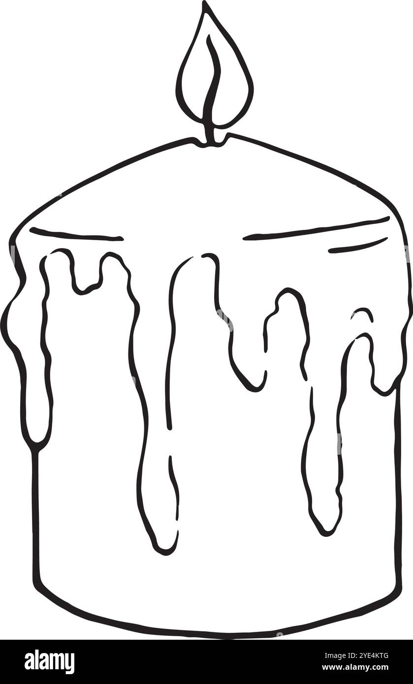 Candela. Elegante candelabro di cera. Illustrazione vettoriale del contorno isolato. Ideale per la stagione invernale e le festività religiose, Capodanno, Natale Illustrazione Vettoriale