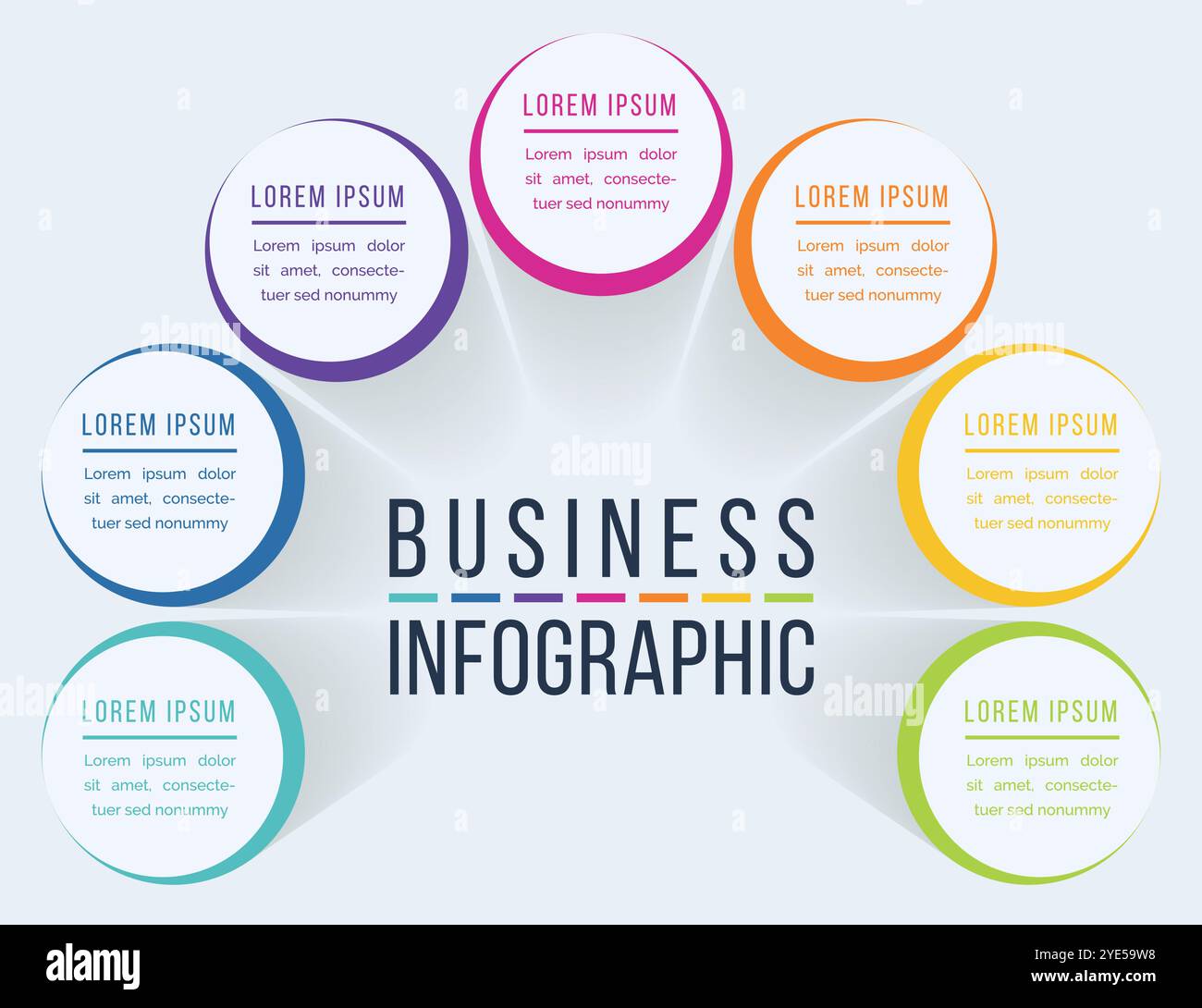 Circle Infographic design 7 passaggi, oggetti, elementi o opzioni informazioni aziendali Illustrazione Vettoriale