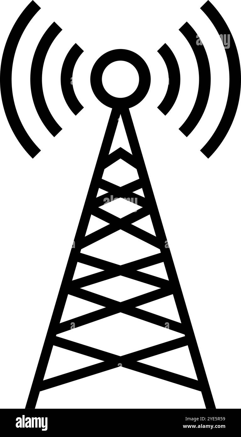 Torre di trasmissione radio. Torre di comunicazione. Firma operatore cellulare. Vettore modificabile. Illustrazione Vettoriale