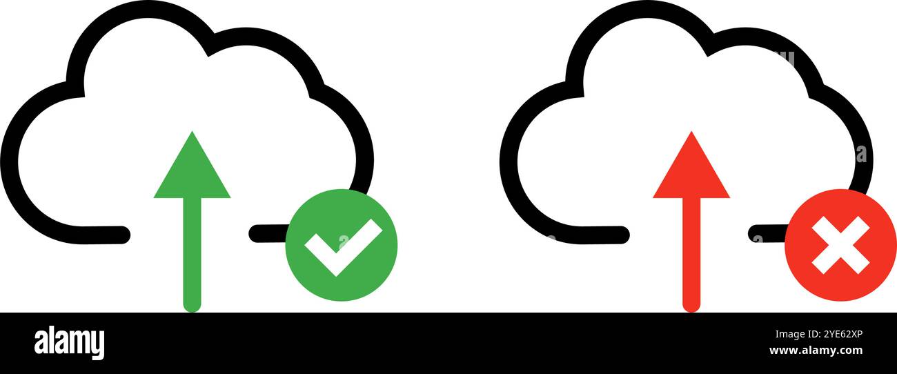 Set di icone caricamento cloud riuscito e non riuscito. Vettore modificabile. Illustrazione Vettoriale