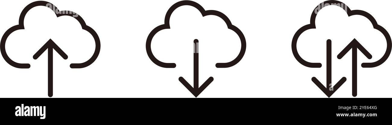 Caricamento e download su cloud e icone sincrone. Vettore modificabile. Illustrazione Vettoriale