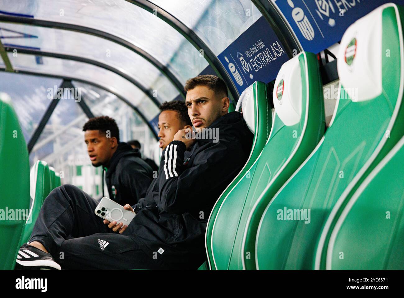 Vagner Dias, Luizao, Leonardo Rocha visto durante la partita PKO BP Ekstraklasa tra squadre di Radomiak Radom e Puszcza Niepolomice allo Stadion Miejski im. Foto Stock