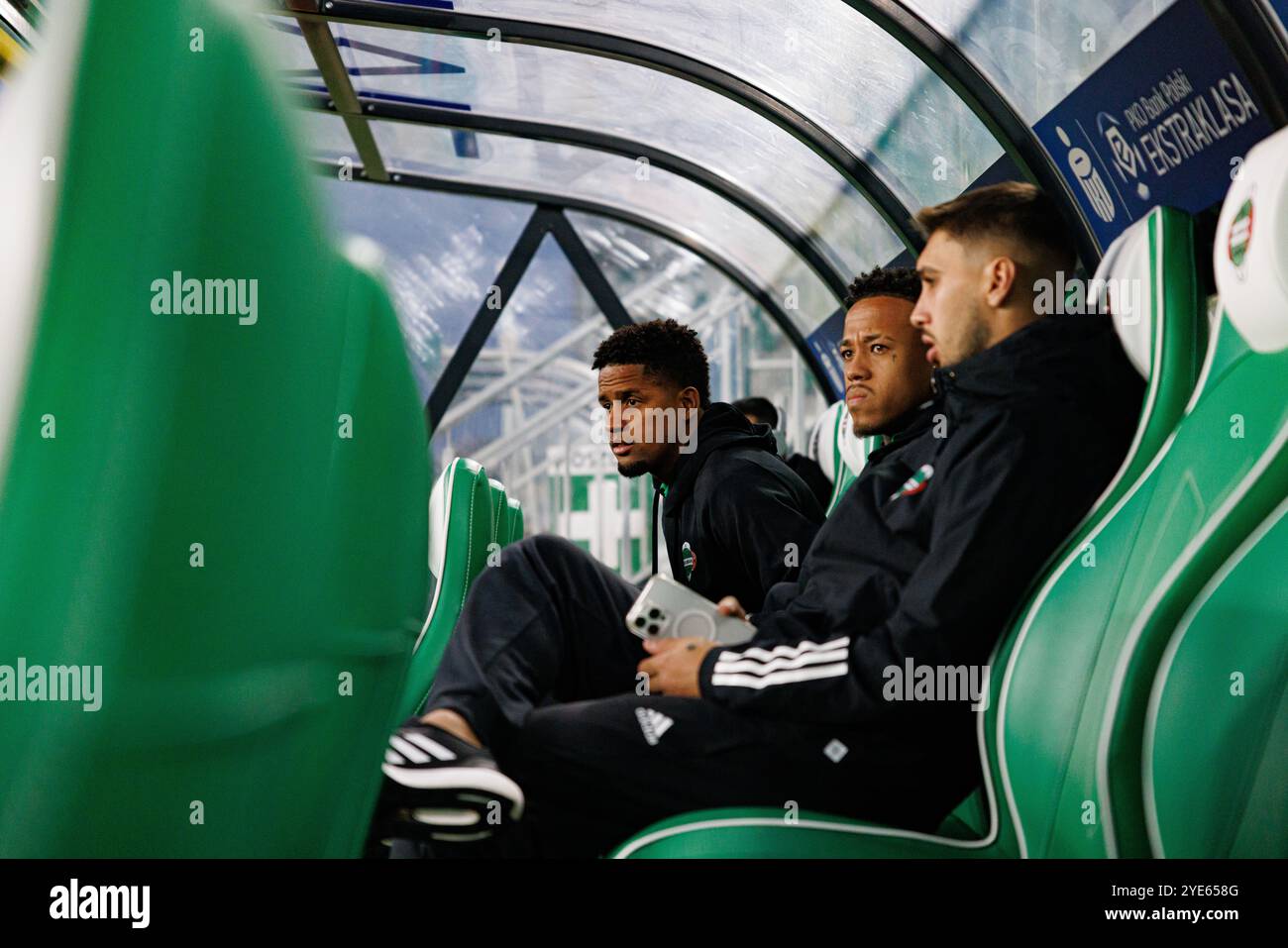 Vagner Dias, Luizao, Leonardo Rocha visto durante la partita PKO BP Ekstraklasa tra squadre di Radomiak Radom e Puszcza Niepolomice allo Stadion Miejski im. Foto Stock