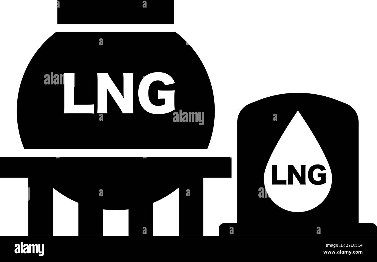 Icona del serbatoio GNL e della silhouette di stoccaggio GNL. Vettore modificabile. Illustrazione Vettoriale