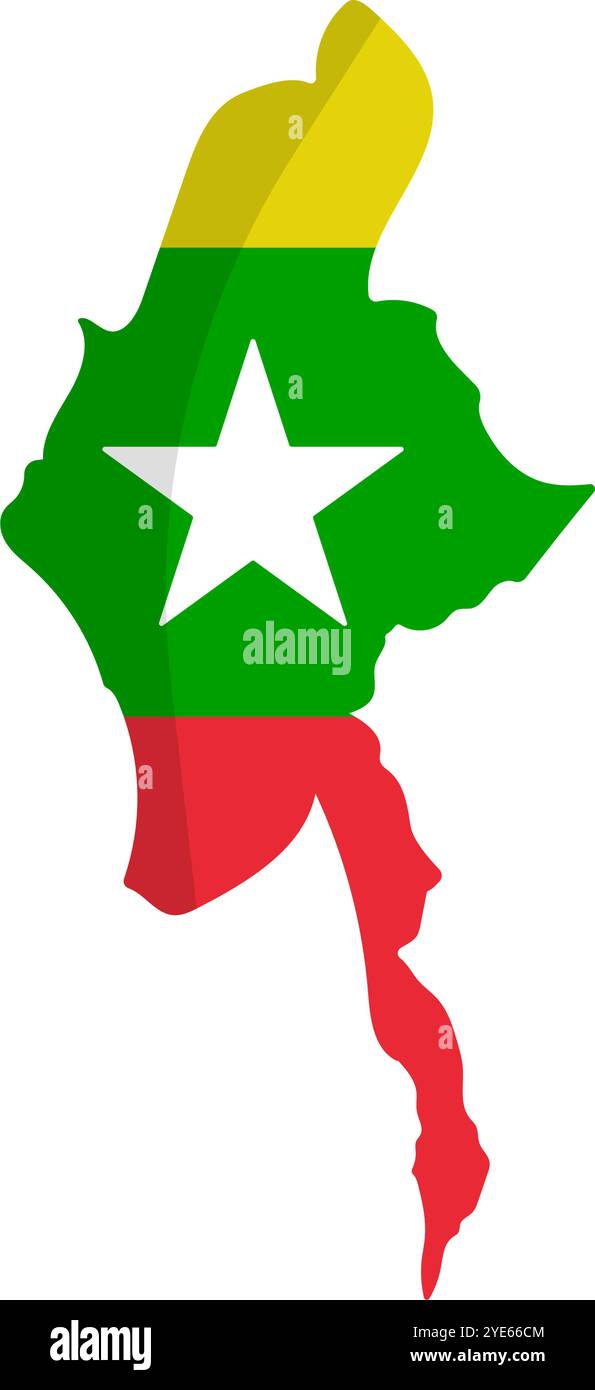La bandiera del Myanmar disegna la mappa del Myanmar. Vettore modificabile. Illustrazione Vettoriale
