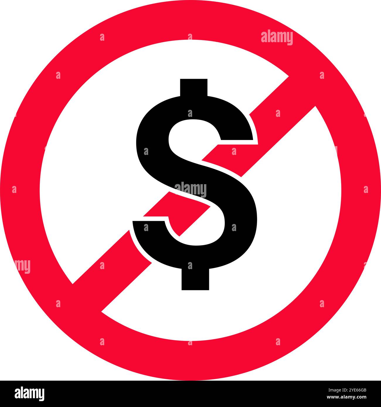 Icona divieto di utilizzo in dollari. regolamento del dollaro. Restrizioni in dollari. Vettore modificabile. Illustrazione Vettoriale