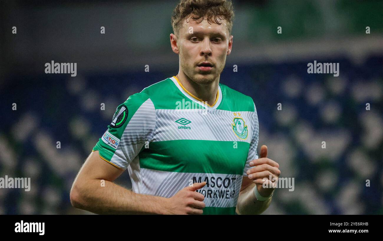 Windsor Park, Belfast, Irlanda del Nord, Regno Unito. 24 ottobre 2024. UEFA Europa Conference League) League Phase – Matchday 2) – Larne vs Shamrock Rovers. Calciatore Shamrock Rovers giocatore Markus Poom (19). Foto Stock