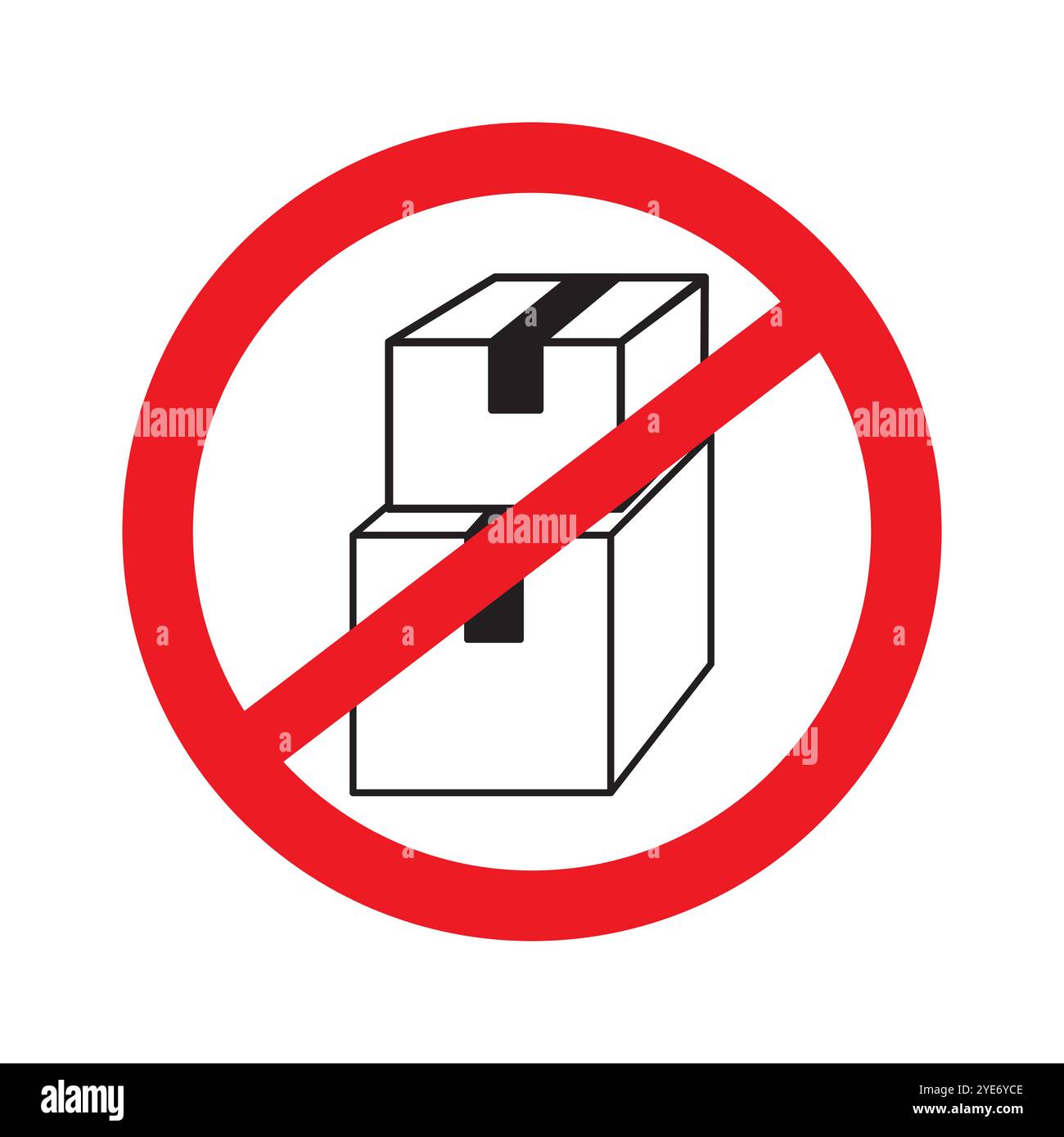 Icona Nessuna spedizione. Simbolo pacchetto non consentito. Vettore casella rossa barrata. Segnale di restrizione della consegna. Illustrazione Vettoriale