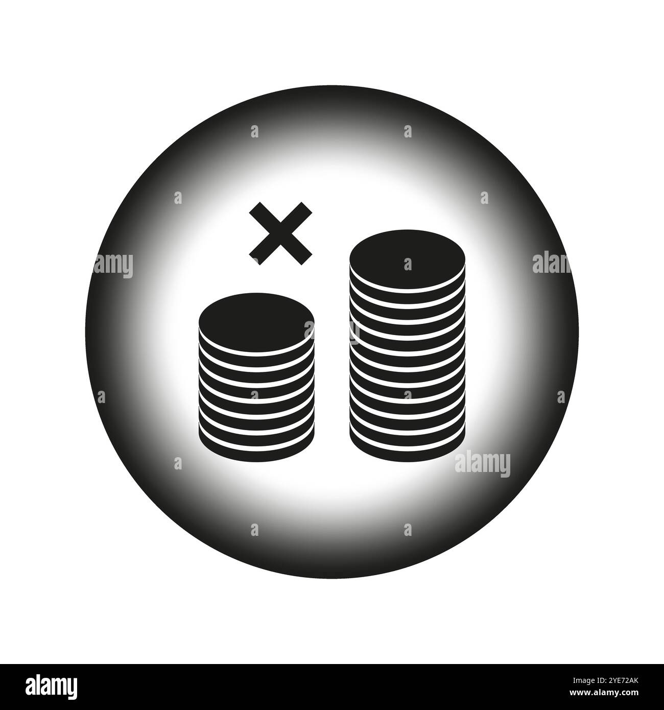 Pila di monete. Simbolo della croce. Concetto di perdita finanziaria. Illustrazione vettoriale. Illustrazione Vettoriale