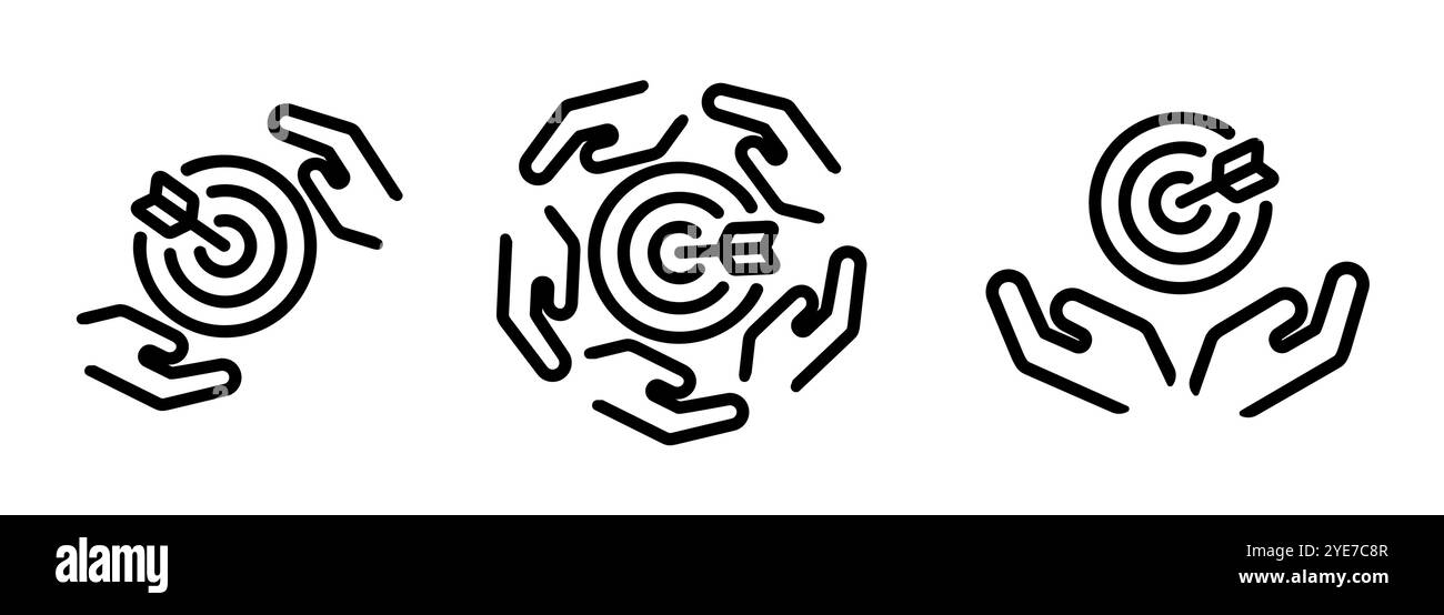 l'icona lancette e lancette di destinazione dell'azienda dell'organizzazione mostra il contorno del tratto simbolo dell'obiettivo aziendale Illustrazione Vettoriale
