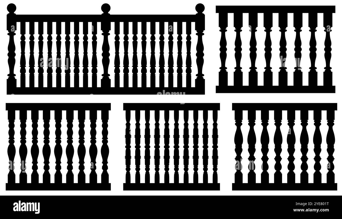 Illustrazione senza cuciture di ringhiere diverse isolate su bianco Foto Stock