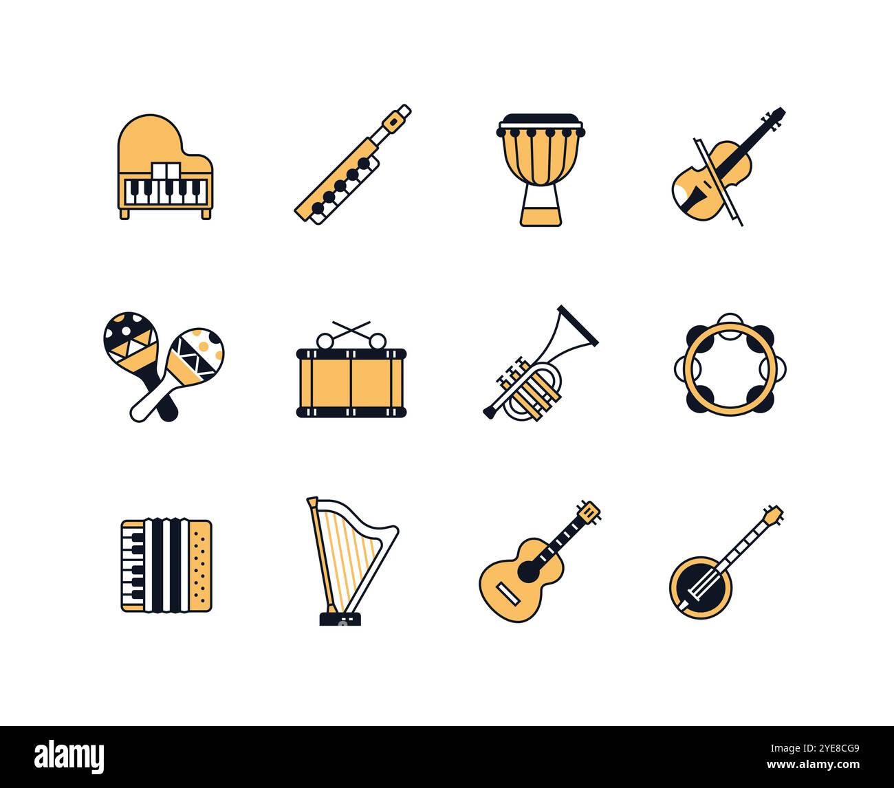 Strumenti musicali classici - set di icone in stile design di linea Illustrazione Vettoriale