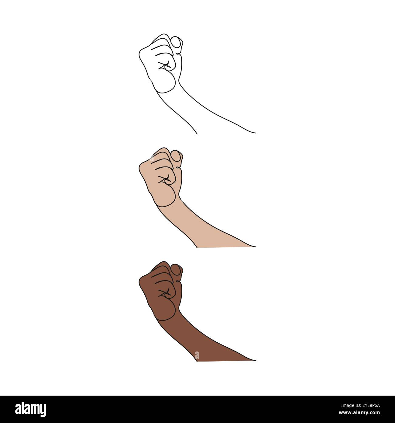 Gesto della mano con pugno serrato. Arte su una linea. Posa e gesti. Illustrazione vettoriale disegnata a mano. Illustrazione Vettoriale