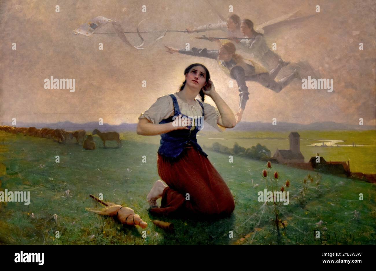 Giovanna d'Arco - Giovanna d'Arco 1889 dipinta da Édouard Paupion 1854-1912 Museo di Belle Arti di Digione Francia ( Giovanna d'Arco - Giovanna d'Arco 1412 - 1431 patrona di Francia, fu onorata come difensore della nazione francese per il suo ruolo nell'assedio di Orléans e la sua insistenza sull'incoronazione di Carlo VII di Francia durante la guerra dei cent'anni. Affermando di agire sotto la guida divina, divenne un leader militare che trascendeva i ruoli di genere e ottenne il riconoscimento come salvatrice della Francia. Foto Stock