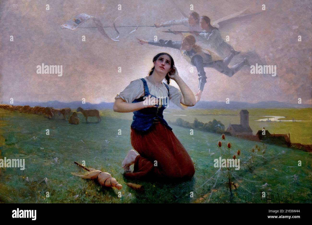 Giovanna d'Arco - Giovanna d'Arco 1889 dipinta da Édouard Paupion 1854-1912 Museo di Belle Arti di Digione Francia ( Giovanna d'Arco - Giovanna d'Arco 1412 - 1431 patrona di Francia, fu onorata come difensore della nazione francese per il suo ruolo nell'assedio di Orléans e la sua insistenza sull'incoronazione di Carlo VII di Francia durante la guerra dei cent'anni. Affermando di agire sotto la guida divina, divenne un leader militare che trascendeva i ruoli di genere e ottenne il riconoscimento come salvatrice della Francia. Foto Stock