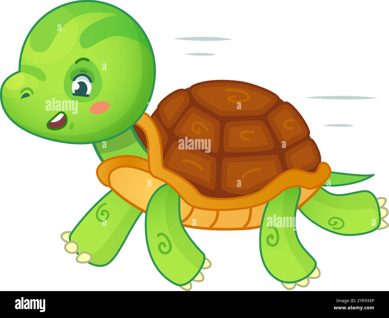 Una determinata tartaruga cartoni animati corre felicemente, mostrando velocità ed energia. Simboleggiando resilienza e forza, ispira con un atteggiamento positivo Illustrazione Vettoriale