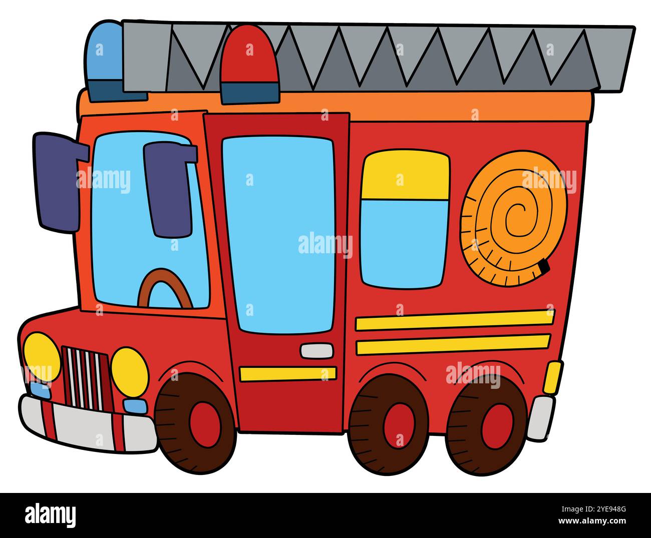 Pagina da colorare pompieri vigili del fuoco pagina da colorare auto illustrazione isolata per bambini Foto Stock