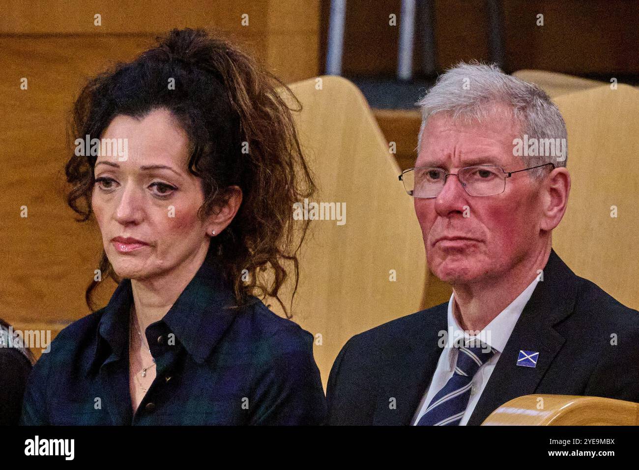 Edimburgo Scozia, Regno Unito 30 ottobre 2024. Tasmina Ahmed-Sheikh e Kenny MacAskill al Parlamento scozzese per una mozione di condoglianze a seguito della morte dell'ex primo ministro Alex Salmond. credito sst/alamy notizie in diretta Foto Stock