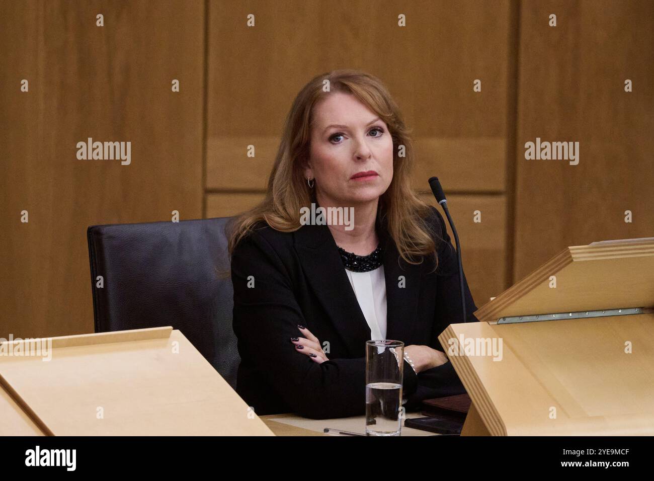 Edimburgo Scozia, Regno Unito 30 ottobre 2024. Ash Regan MSP al Parlamento scozzese per una mozione di condoglianze a seguito della morte dell'ex primo ministro Alex Salmond. credito sst/alamy notizie in diretta Foto Stock