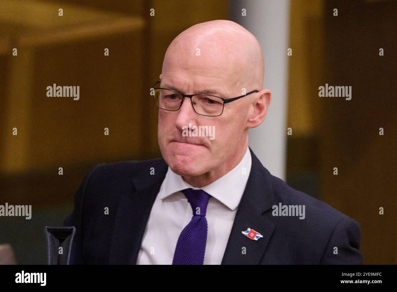 Edimburgo Scozia, Regno Unito 30 ottobre 2024. Primo ministro scozzese John Swinney MSP al Parlamento scozzese per una mozione di condoglianze a seguito della morte dell'ex primo ministro Alex Salmond. credito sst/alamy notizie in diretta Foto Stock