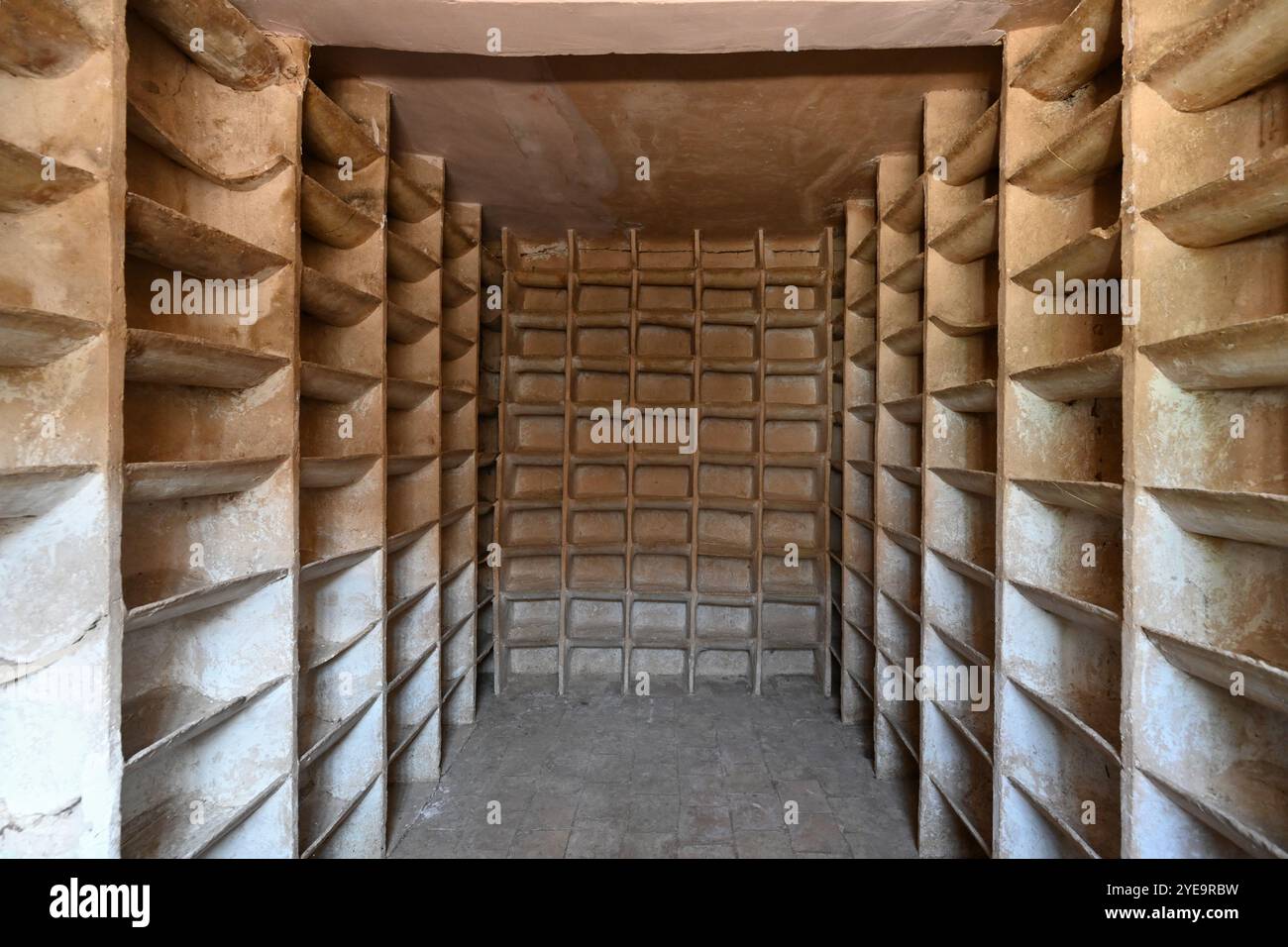 Interno di 150 buche Cement & Plaster Dovecote nello storico Flour Mill o Museo, Musée de la Minoterie, Saint Andre-les-Alpes Provence Francia Foto Stock