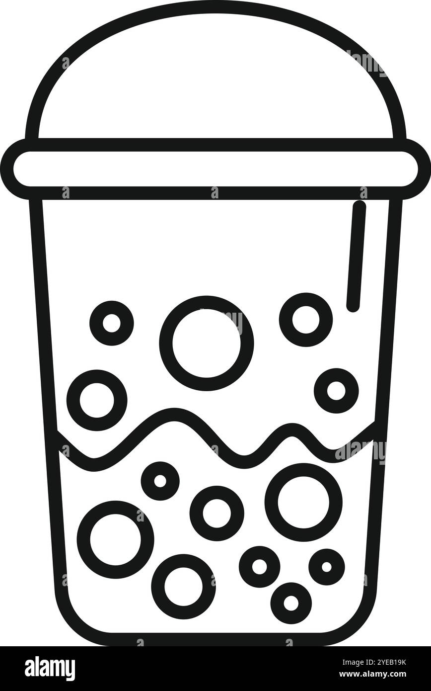 Rinfrescante bolla di tè in tazza di plastica con perle di tapioca e coperchio a cupola Illustrazione Vettoriale