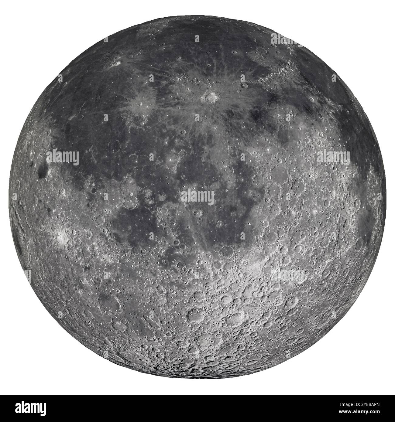 La Luna piena su uno sfondo bianco. Foto Stock