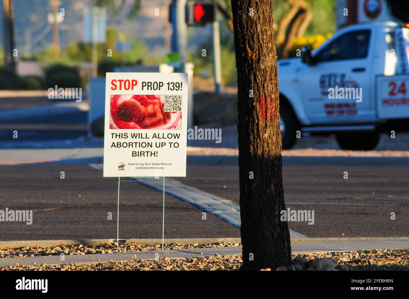 Apache Junction, Arizona, Stati Uniti. 30 ottobre 2024. I segnali della campagna elettorale per la linea elettorale del 2024 a Apache Junction, Arizona, incoraggiando il sostegno degli elettori all'avvicinarsi del giorno delle elezioni. A una settimana dalle elezioni, i partiti politici usano insegne visibili per coinvolgere gli elettori in questa città in crescita. Nelle elezioni presidenziali del 2016 e del 2020, l'area mostrò un forte sostegno al candidato repubblicano, allineandosi con le tendenze conservatrici nella contea di Pinal. (Credit Image: © Eduardo Barraza/ZUMA Press Wire) SOLO PER USO EDITORIALE! Non per USO commerciale! Foto Stock