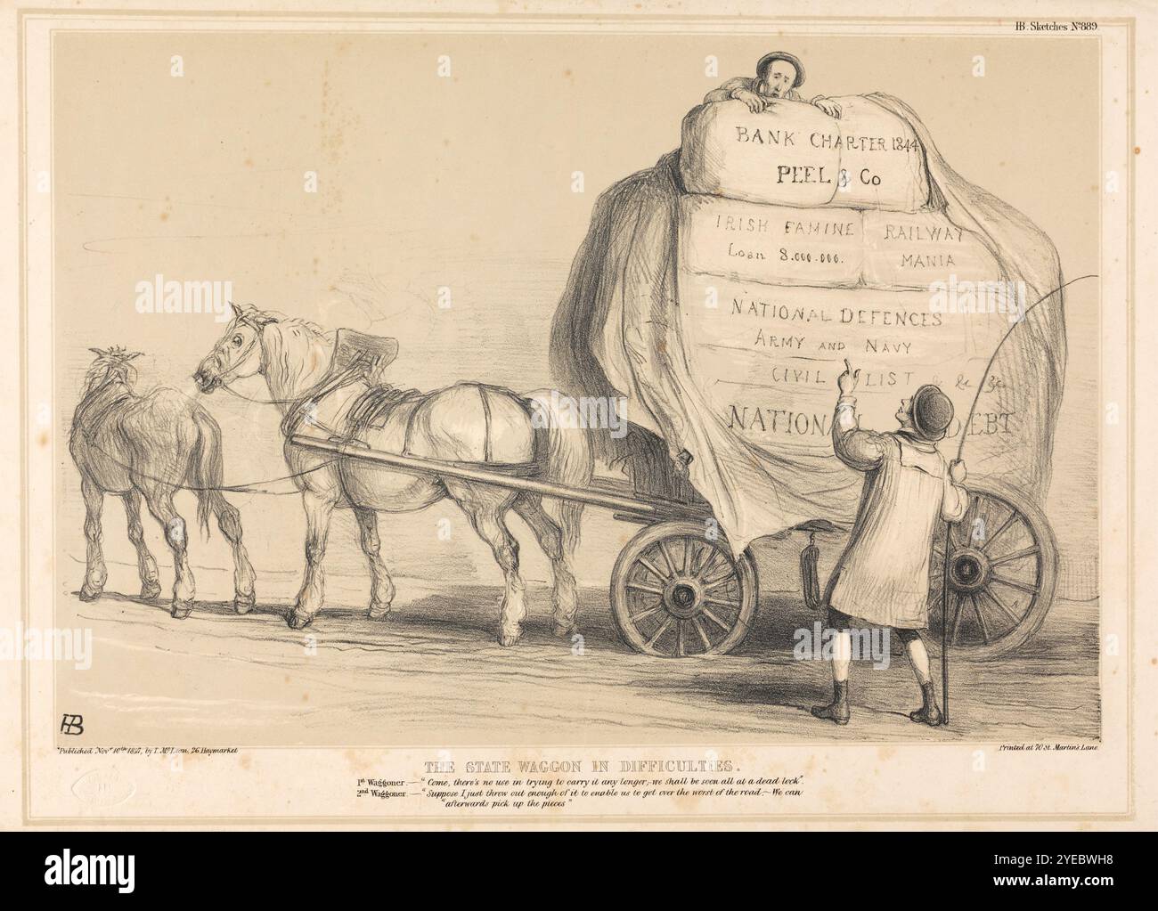 Il carro statale in difficoltà. Stampa di John Doyle ('H.B.'), su 1847. Foto Stock