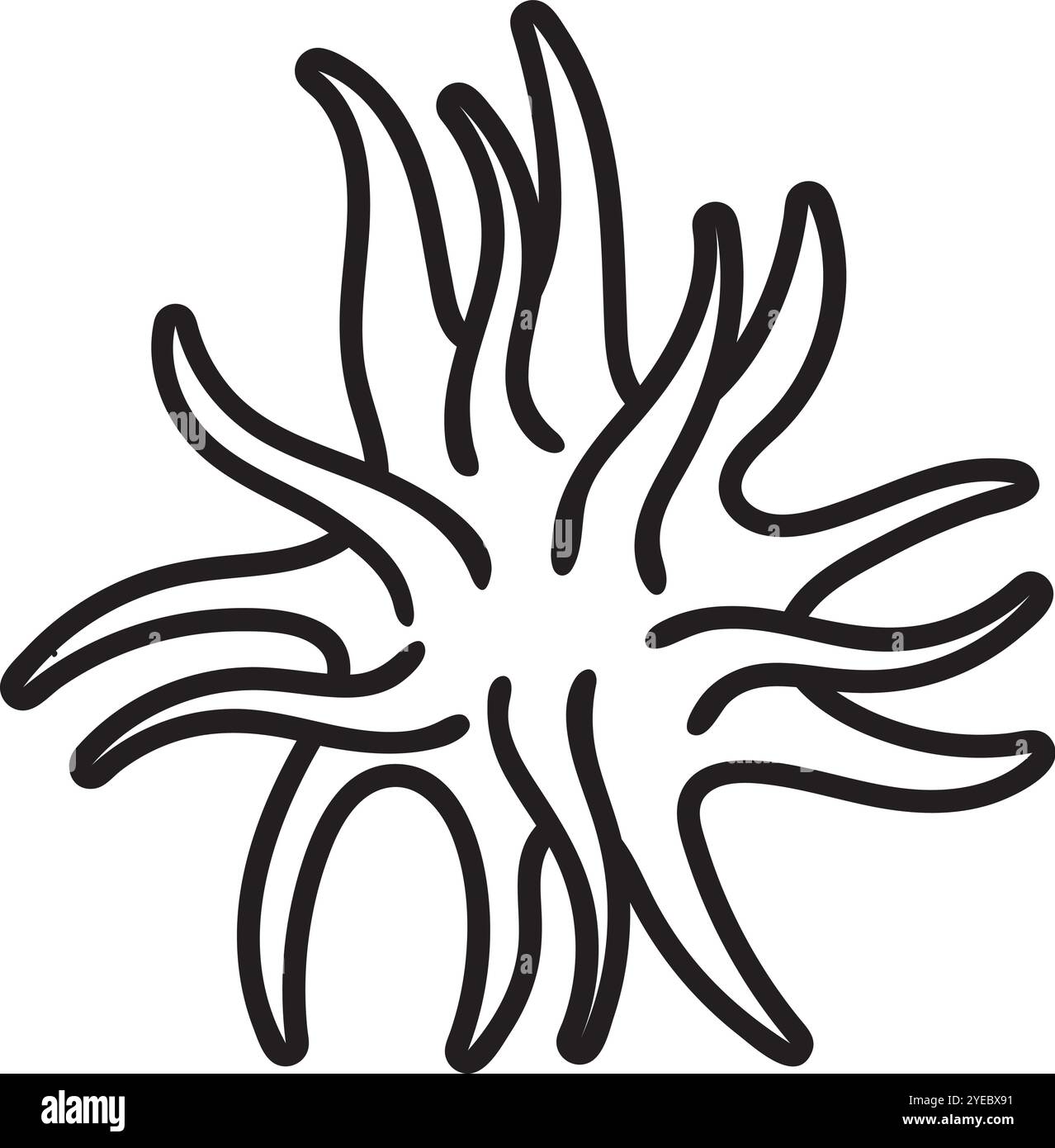 Questa illustrazione vettoriale presenta un disegno in bianco e nero di un anemone marino, perfetto per la natura e i progetti di vita marina Illustrazione Vettoriale