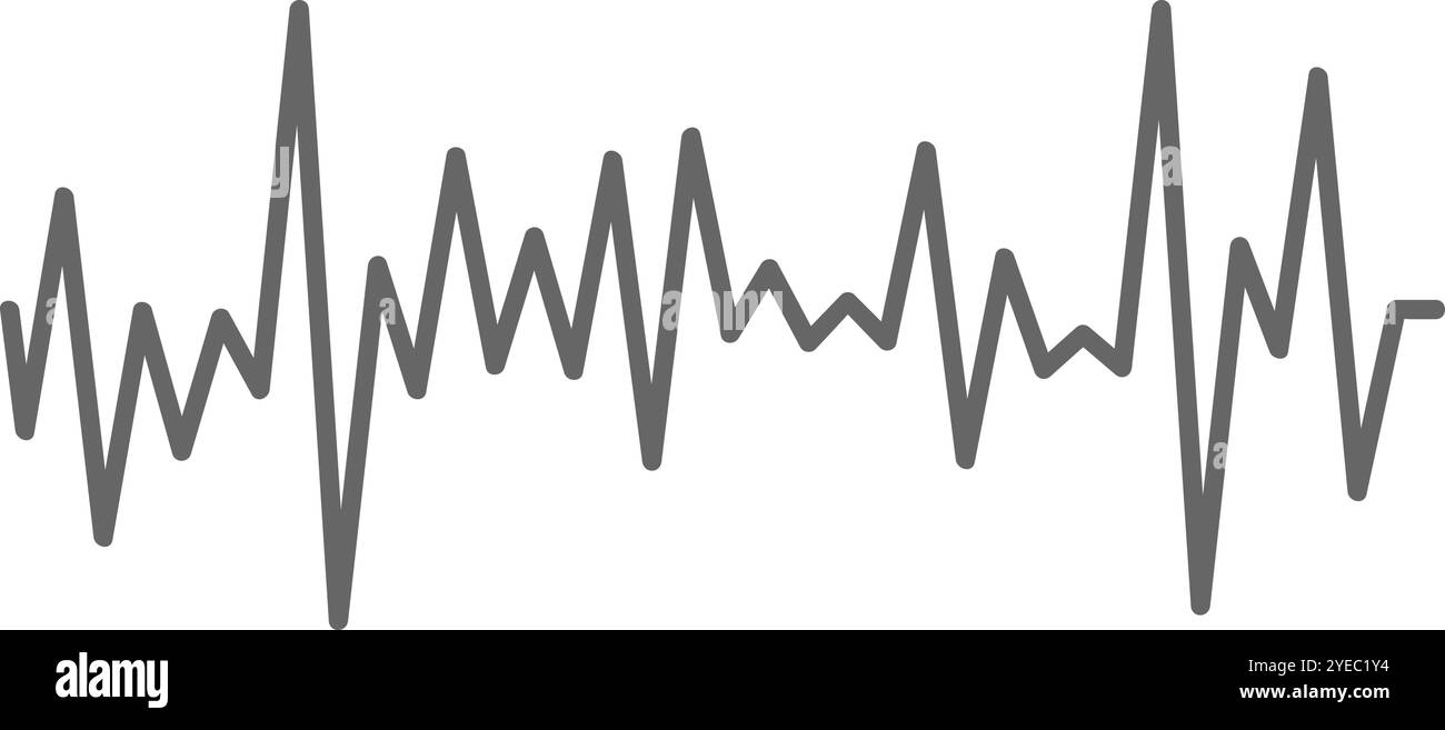 La linea grigia del battito cardiaco pulsa su sfondo bianco, simboleggiando la vita e la salute. Perfetto per i concetti medici, rappresenta tecnologia e benessere Illustrazione Vettoriale