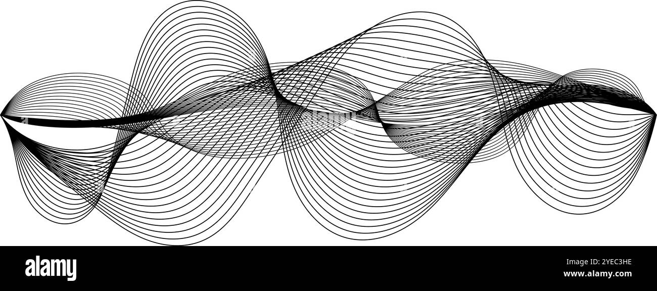 Le graziose linee nere si attorcigliano e si capovolgono su uno sfondo bianco, aggiungendo energia e flusso. Elegante e moderno, perfetto per striscioni e sfondi Illustrazione Vettoriale